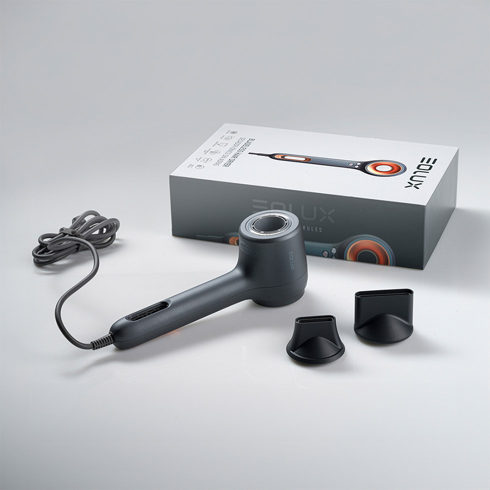 Caja Secador iónico silencioso EX02BLK sin aspas y boquillas de peinado