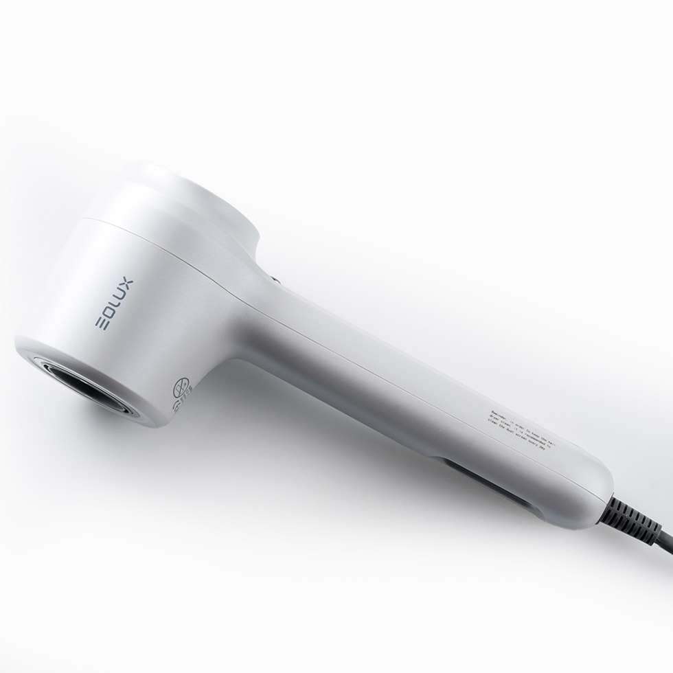 Vista lateral Secador iónico silencioso EX02WHT sin aspas blanco