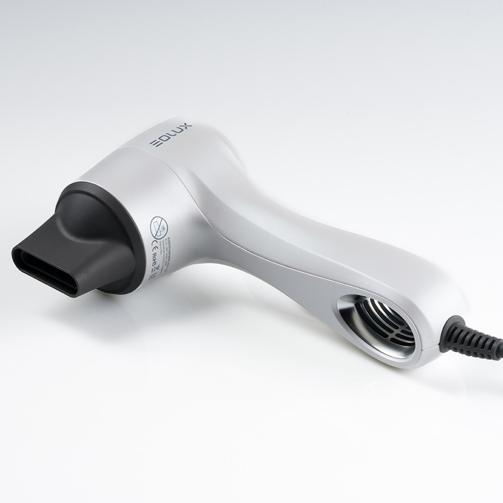 Secador iónico silencioso mini EX01WHT Blanco y plata con boquilla